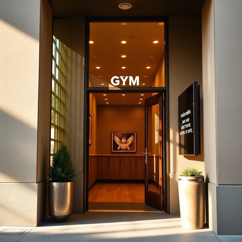 Sand and olive-toned street-level entrance to the Collective of Edinburgh gym in early morning light